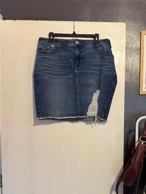 Torrid Dark Blue Distressed Denim Mini Skirt